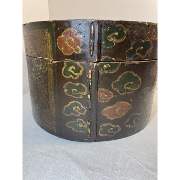 Antique Chinese Hat Box Hand Painted Rare - Picture 4 of 10